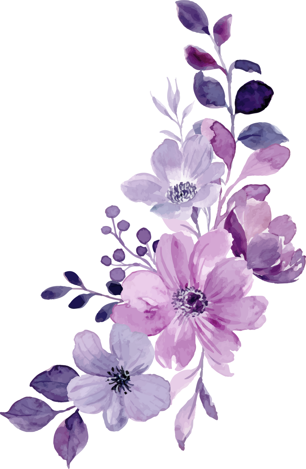 Watercolor purple flower bouquet